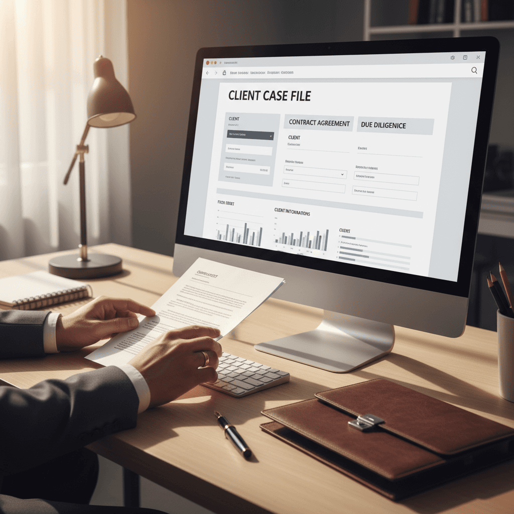 Professional reviewing legal documents at a desk